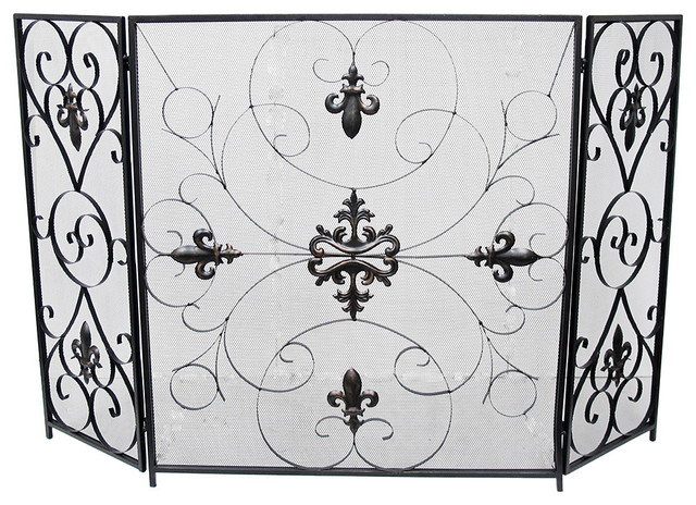 Fleur De Lis Decorative Metal Scrolled Mesh 3 Panel Fireplace Screen - Victorian - Fireplace Screens - by Zeckos Not merely just functional pieces fireplace screens can be a major statement about your room