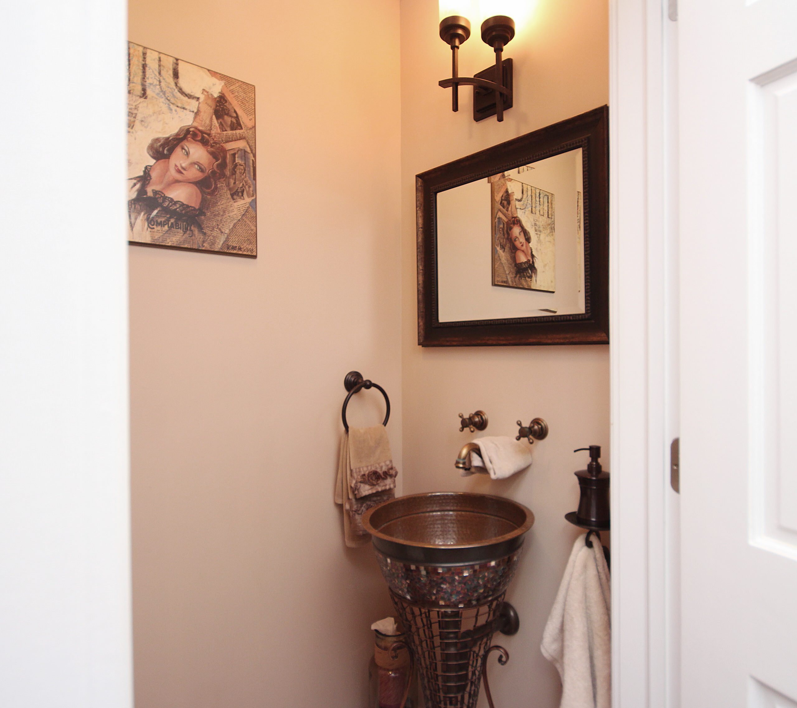 Opened Rustic Powder Room in Chicago Northwest Suburbs