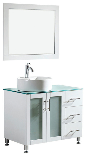 Tuscany 36" Single White Vanity With Vessel Sink, With Mirror