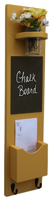 Tall Mail Organizer With Chalkboard, Key Hooks and Mason Jar, Beige