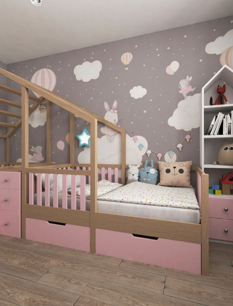 Детская комната с лесными фотообоями для близняшек