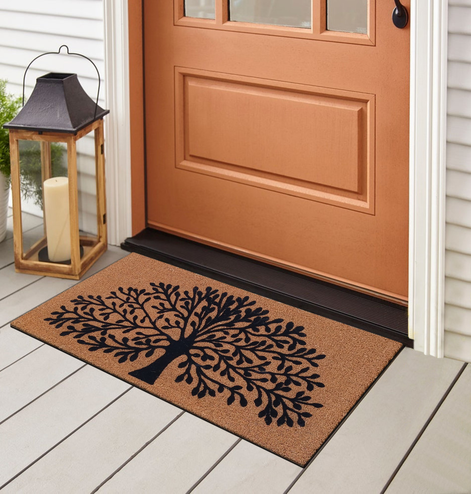 A1HC Natural Coir, Tree of life, Flock Doormat, 24"x39" Rustic