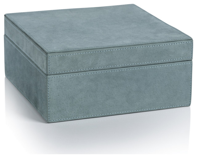 Carpi 8" x 8" Suede Lux Decorative Box, Cote D'Azur Blue
