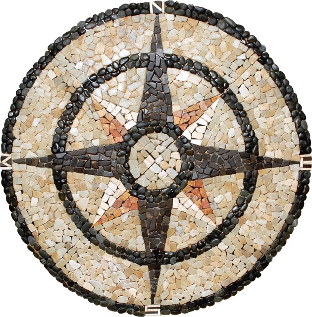 44 X44 Pebble Stone Medallion Mosaic Compass Rose 48 Beach Style 44 X44 Pebble Stone Medallion Mosaic Compass Rose 48 Beach Style Floor Medallions And Inlays By American Tile