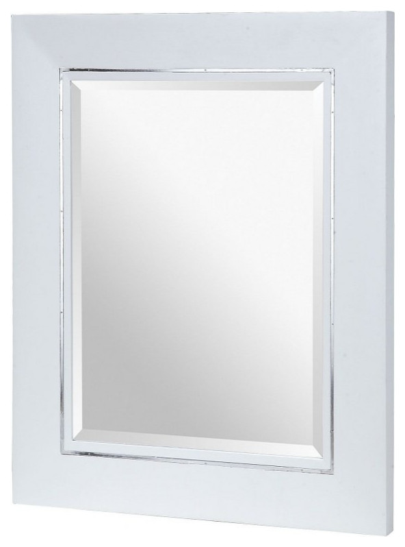 Rectangular Wall Mirror in White Finish Chrome Accent and