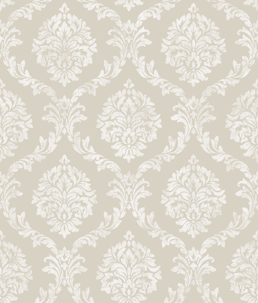 Wallpaper floral Victorian damask pink beige cream pearl metallic Textured 3D