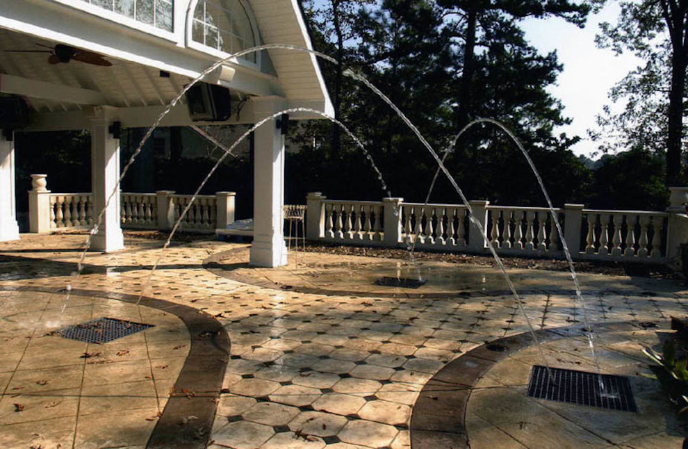 Backyard decomposed granite pool fountain photo