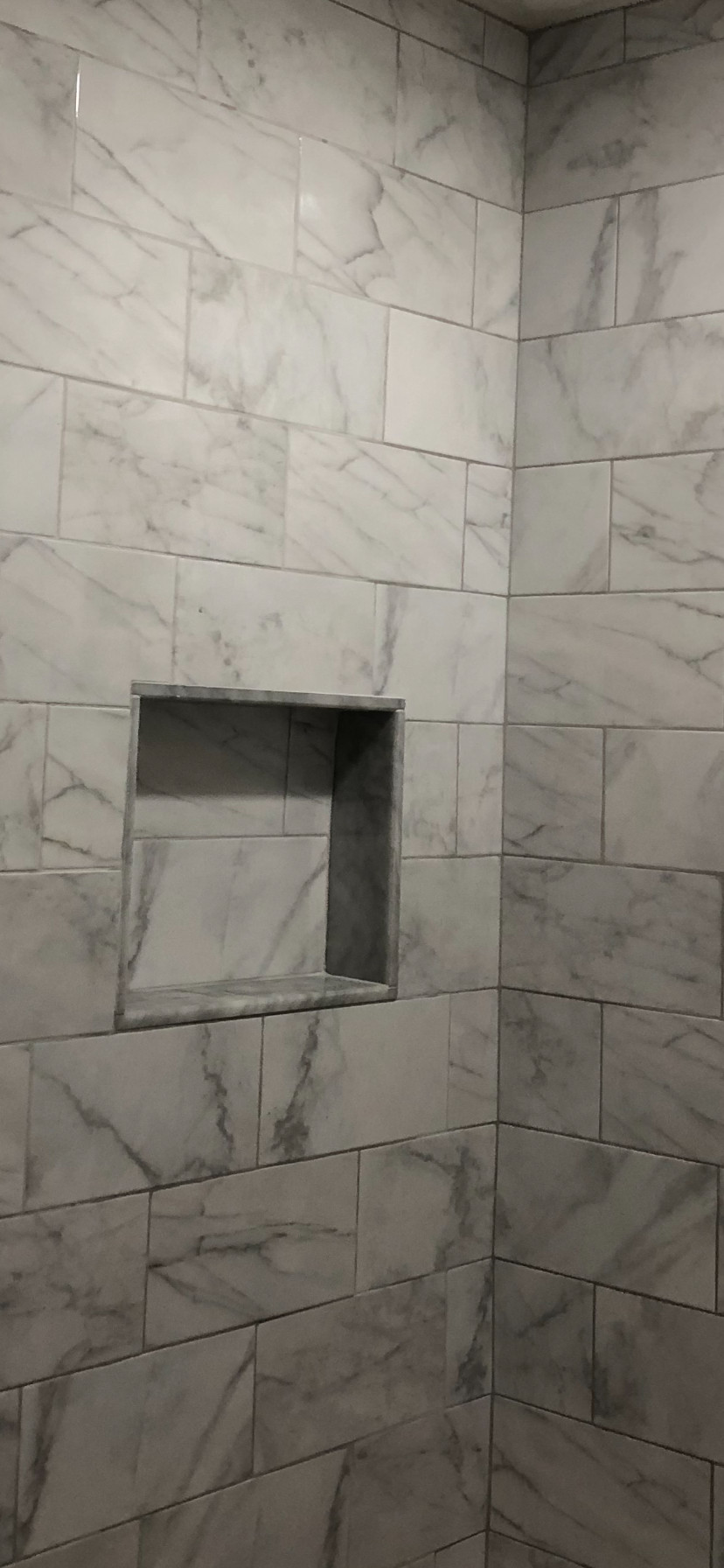 Transitional Marble Tiled Shower