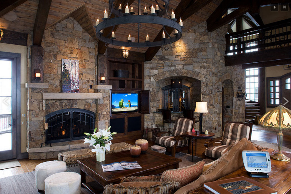 Living room - rustic living room idea in Denver