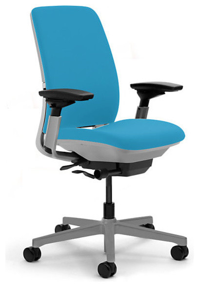 Steelcase Amia Task Chair, Platinum Base w/Arms & Soft Casters, Blue Jay