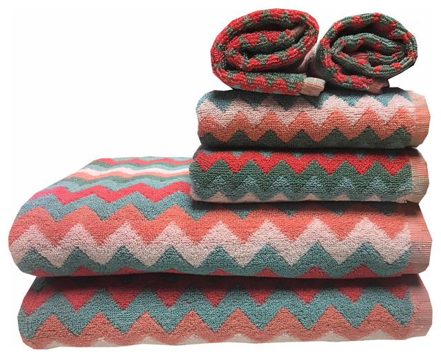 Zig Zag 6Piece Cotton Bath Towel Set Contemporary Bath Towels by