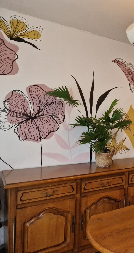 fresque florale salon