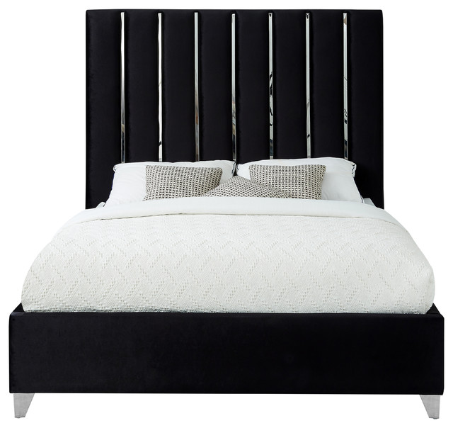 Enzo Velvet Bed Contemporary, Black Velvet Bed Frame