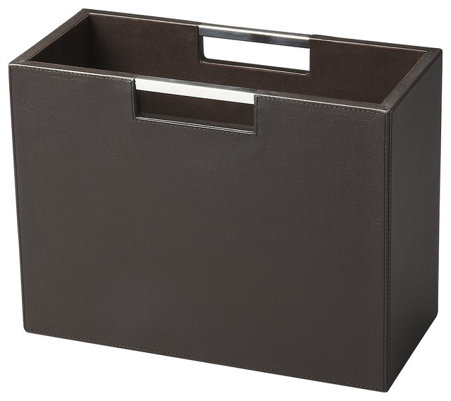 Lido Black Leather Magazine Basket Contemporary Magazine Racks by