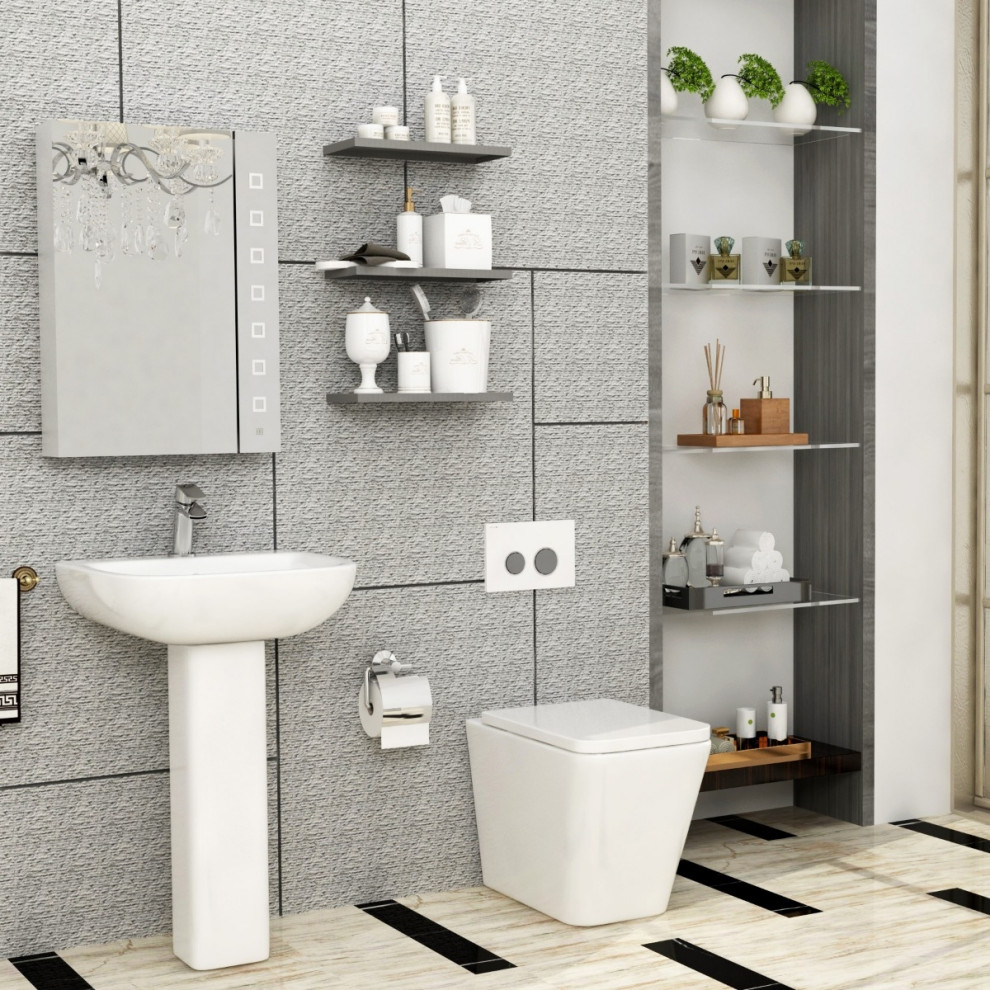 Imagen de cuarto de baño a medida industrial pequeño con armarios abiertos y aseo y ducha
