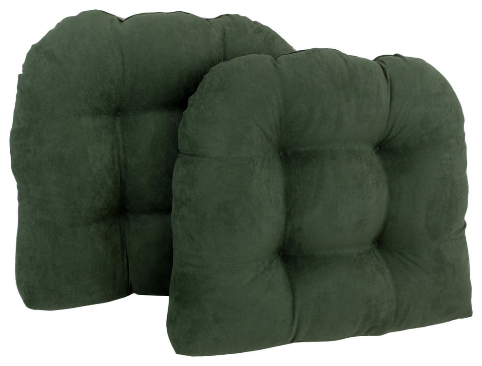 19" U-Shaped Micro Suede Tufted Dining Chair Cushion, Set of 2, Hunter Green