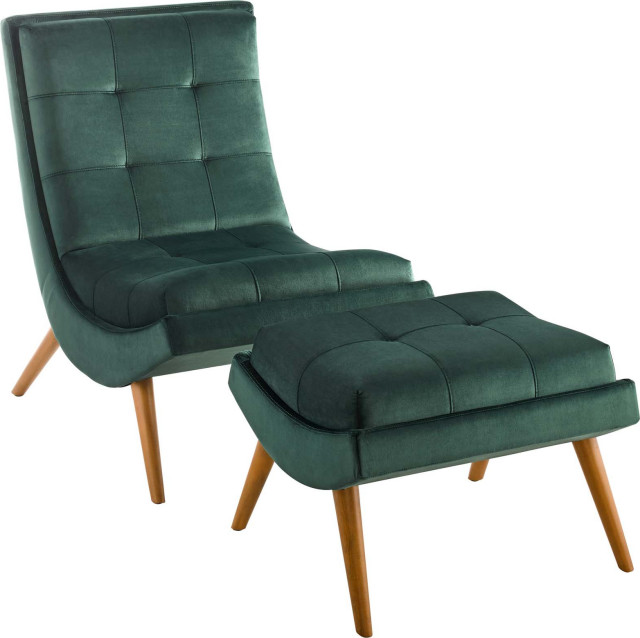 Hotwells Lounge Chair and Ottoman Set - Green