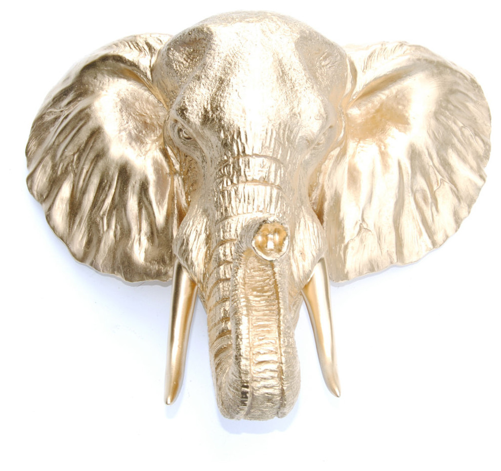 Faux Metallic Large Elephant Wall Decor, Gold Contemporary Wall Sculptures by Near and Deer