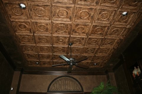 Hand Painted Decorative Ceiling Tiles In A Bedrooom Traditional