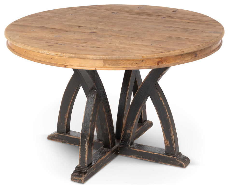 Elba 48" Round Dining Table Pine Wood Dining Table With Distressed Base - Farmhouse - Dining ...