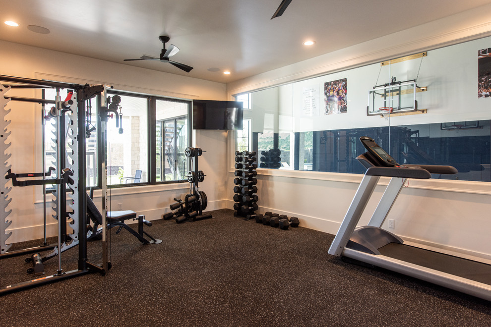 Photo of a transitional home gym in Salt Lake City.