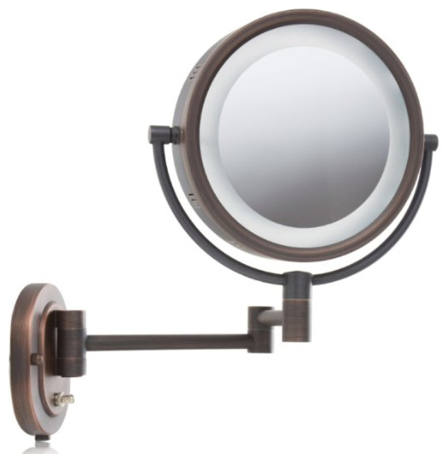 5X Halo Lighted Wall Mount Mirror, Bronze Finish
