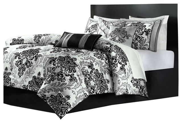 King Size 7 Piece Comforter Set With, Grey King Size Bedding Set