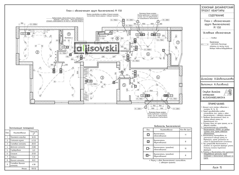 Проект рабочей документации (чертежей) для многокомнатной квартиры