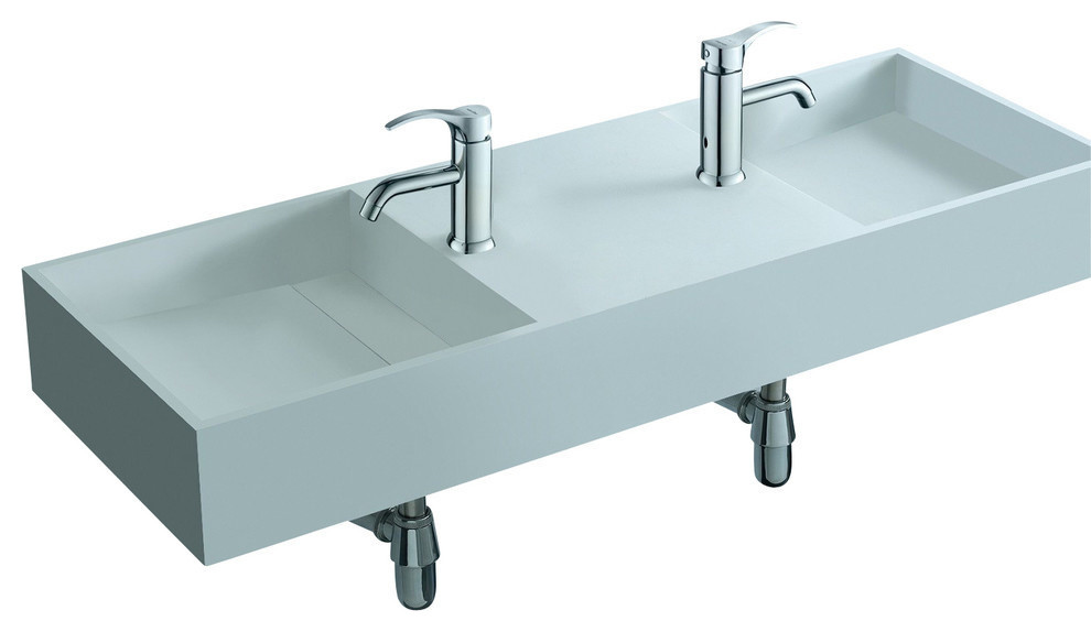 ADM Rectangular Countertop Sink, Matte White, 47" Contemporary
