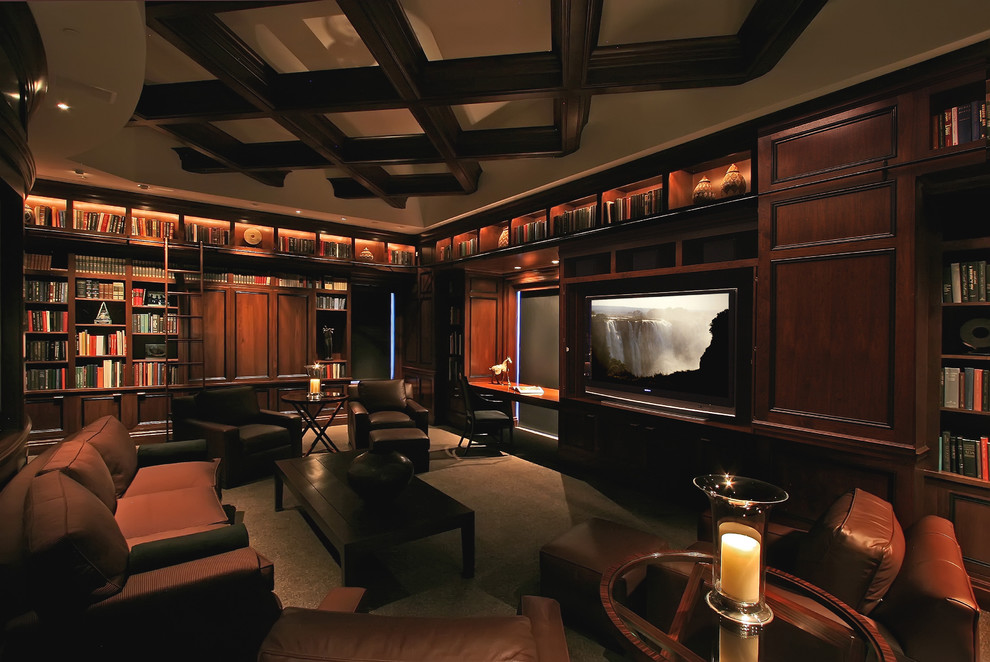 This is an example of a traditional enclosed home theatre in Milwaukee.