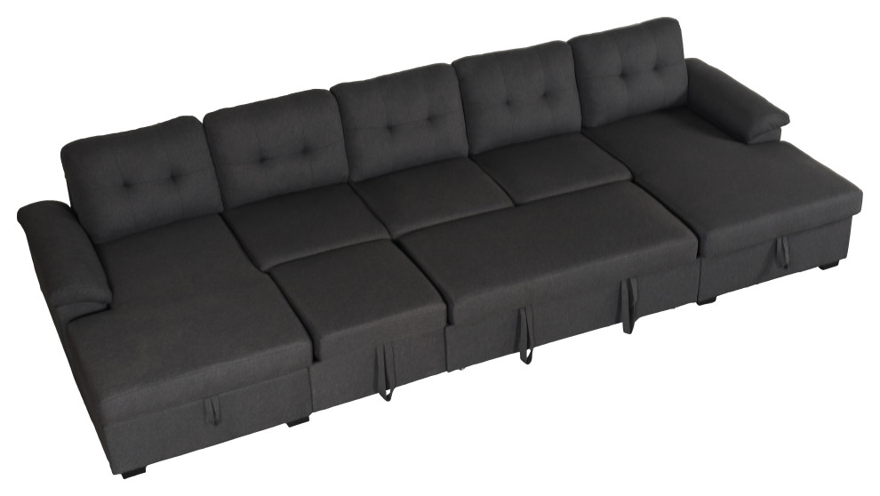 147"x59" 5Seats UShaped Sleeper Sectional Sofa Bed With Chaise Storage Contemporary Sofas