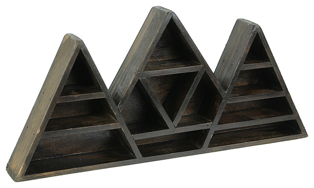 Triangle Shape Display Rack Dark Brown Wooden Geometric Triangle Crystal Display Shelf, One Size ...