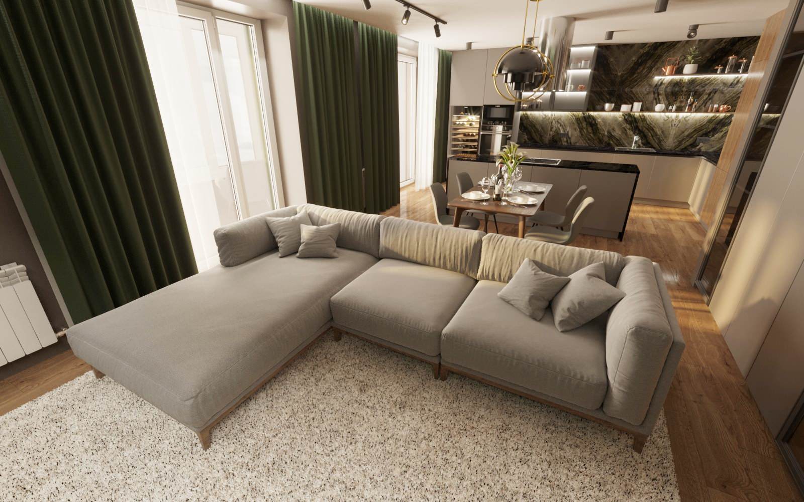 Кухня гостинная с балконом