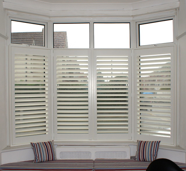 Plantation Shutters Cafe Style In A Bay Window With Window