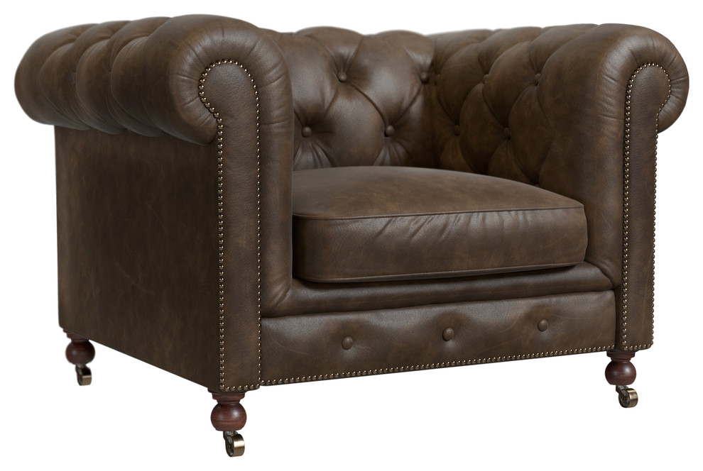 Fields Chesterfield Armchair, Walnut Leather