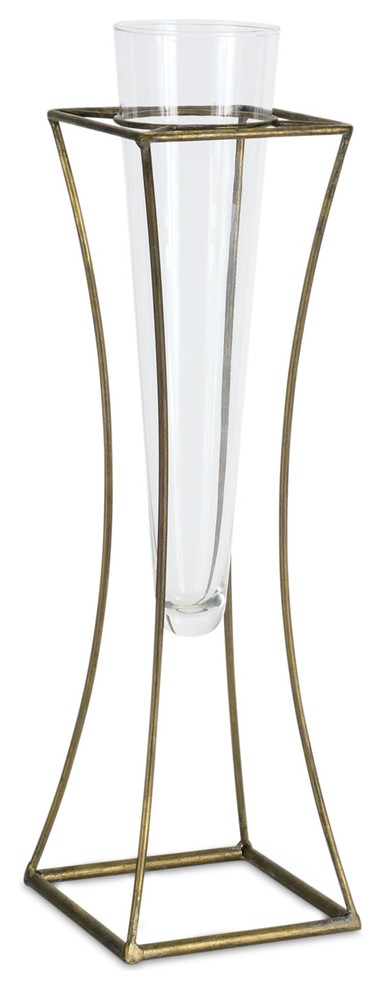 Vase in Stand, Set of 2, 5.5"x17.5"H Metal/Glass