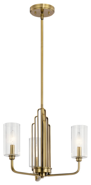 Kimrose Brushed Natural Brass Chandelier 3-Light