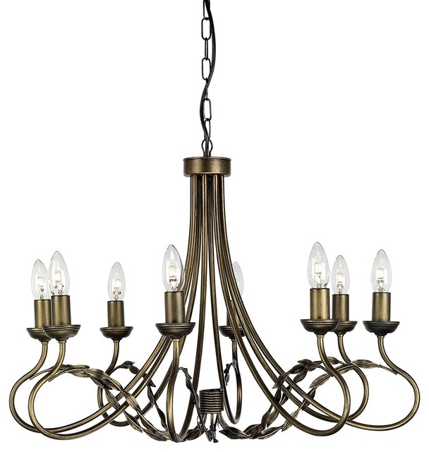 Traditional Black-Gold 8-Arm Chandelier, Leaf Design