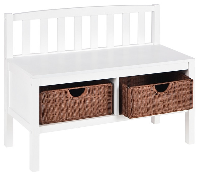 Garry Bench With Rattan Baskets Tropical Accent And Storage
