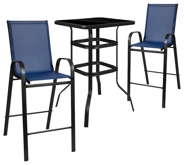Flash Furniture Glass Bar Patio Table Set, Navy Contemporary