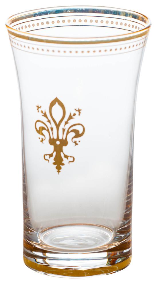 Fleur-de-Lis Glasses With Gold Trim, Set of 4, Clear