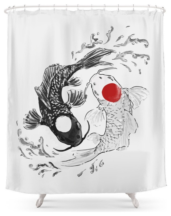 Koi Fish Ying Yang Shower Curtain Asian Shower Curtains By