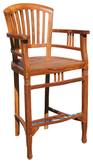 Teak Wood Orleans Outdoor Patio Barstool With Arms, A-grade Teak Wood, Arms