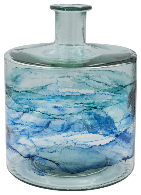 Hand-Painted Reclaimed Glass Vase, Blue Ombre