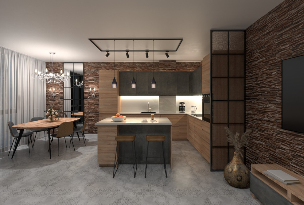 Переустройство кухни-гостиной в трехкомнатной квартире