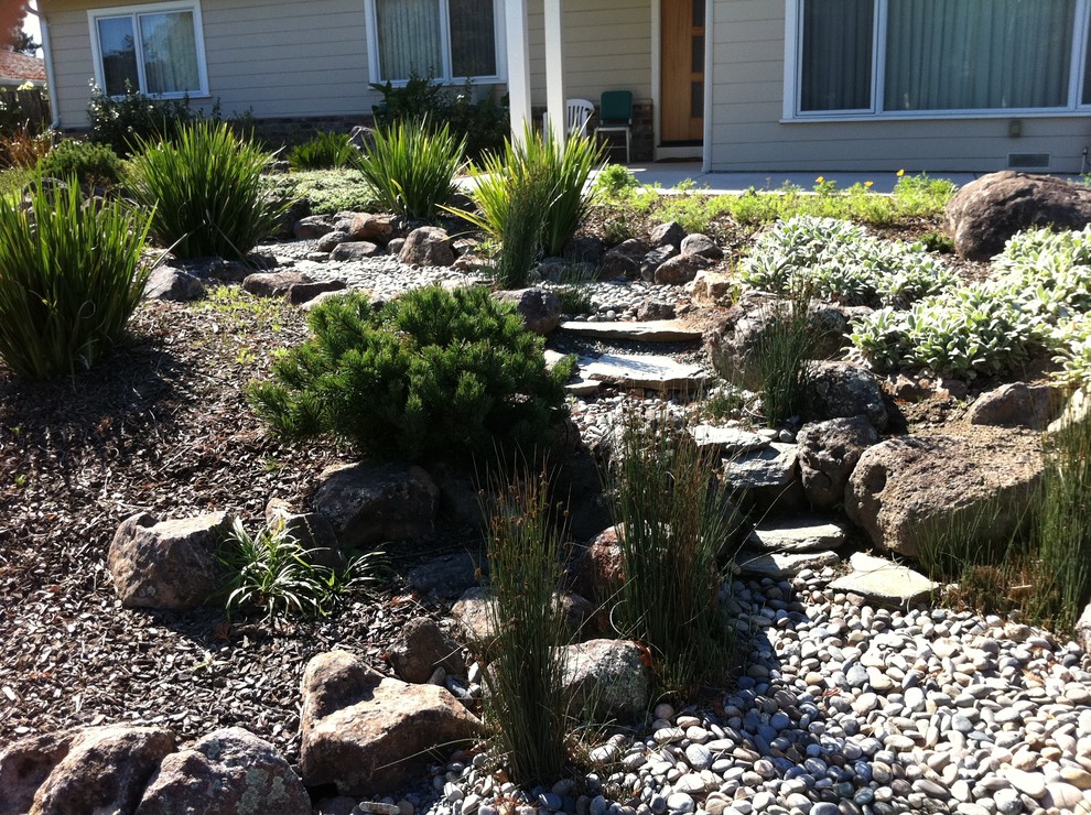 Photo of a large asian front yard full sun formal garden in San Francisco with gravel.