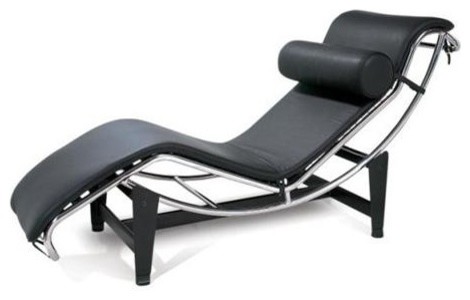 Adjustable Leather Chaise Lounge Chair in Black