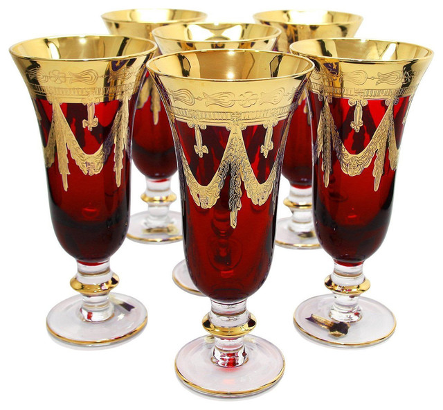 Intergl Italy Gles Red Crystal Champagne Flutes 24k Gold Set Intergl Italy Gles Red Crystal Champagne Flutes 24k Gold Set Of 6 Traditional Wine By Gifts Plaza
