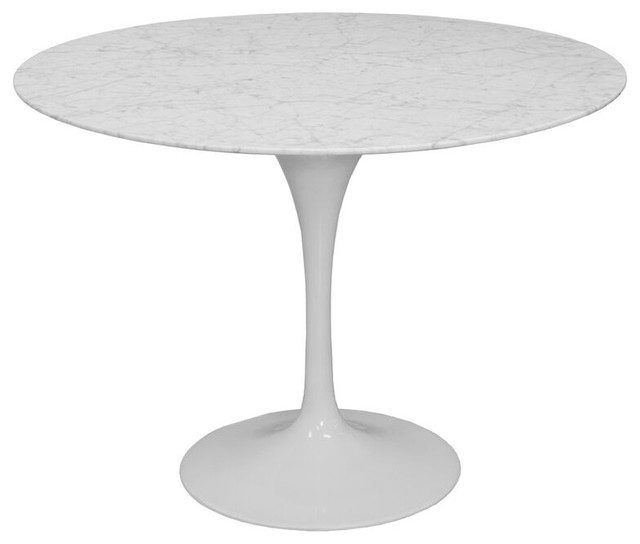 Mod Made Round Lily Marble Round Table, White, 39" Midcentury