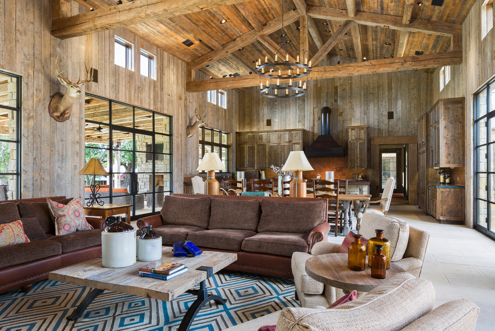 This is an example of a country open concept living room in Austin.